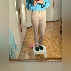 Women's Beige High Waist Straight Leg Jeans